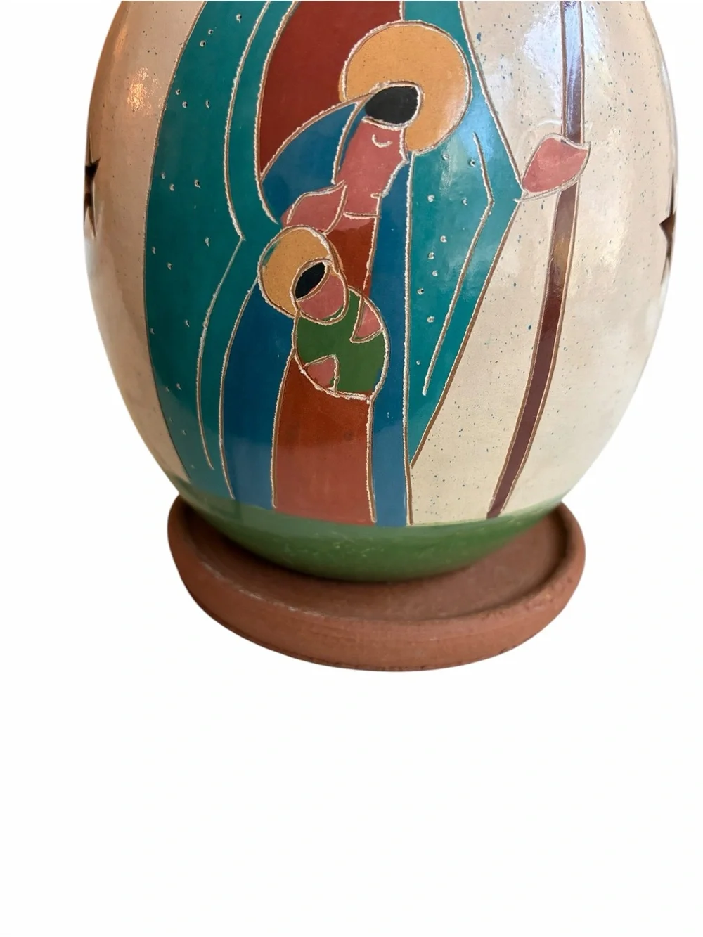 Handmade Nicaragua Pottery Egg Luminary Nativity